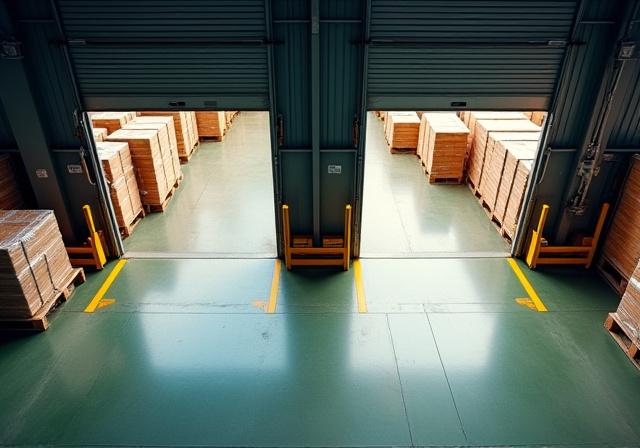 Comparison between disorganized warehouse pallets and Roussel Premier Logistics color-coded pallet system