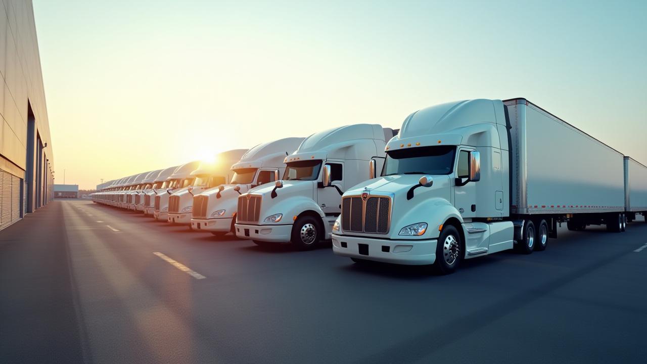 Line of professional logistics trucks ready for dedicated service in Arlington