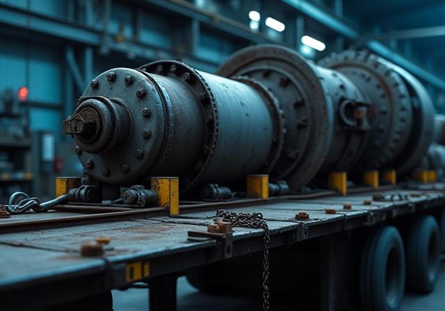 Heavy industrial machinery being prepared for freight transport